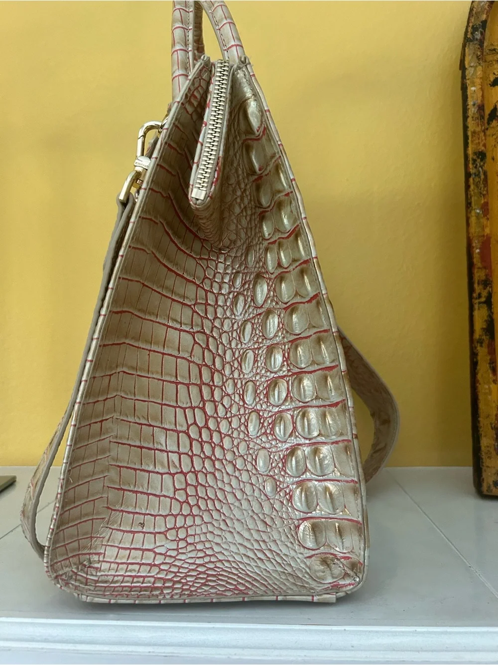 Brahmin Caroline Satchel Sunkiss Melbourne Croc Embossed Leather NWT old money